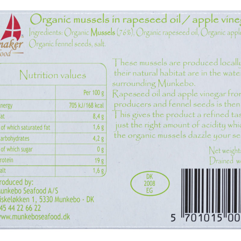 Spinnaker BIO mussels in organic rapeseed oil and apple vinegar