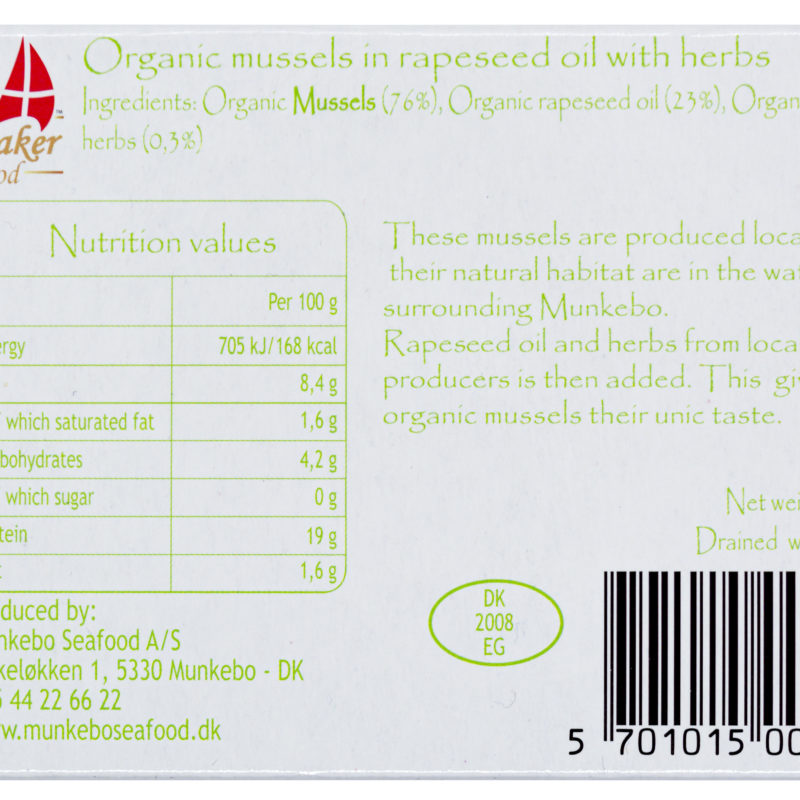 Spinnaker BIO mussels in organic rapeseed oil with herbs