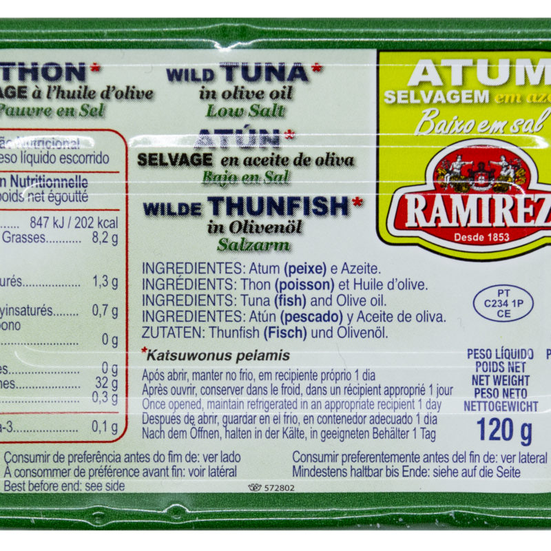 Ramirez wild tuna fillets in olive oil with low salt content