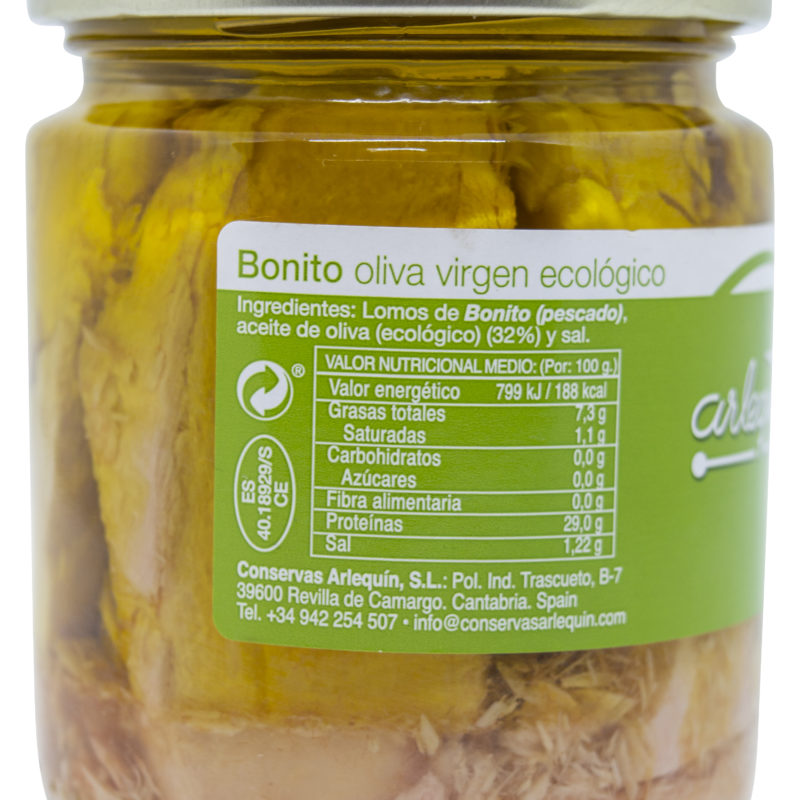 Arlequín Bonito del Norte tuna fillets in extra virgin BIO olive oil, 220 g