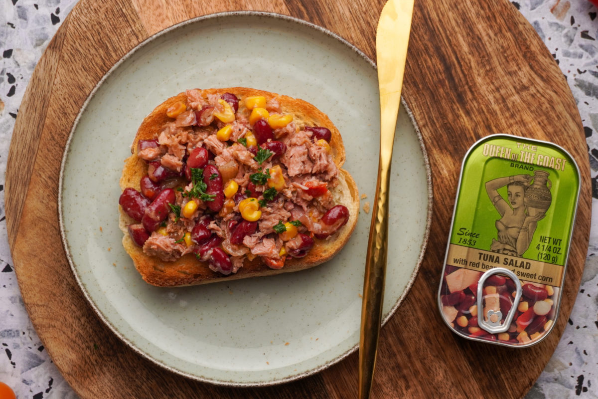 The Queen of the Coast tuna salad with red beans and sweet corn